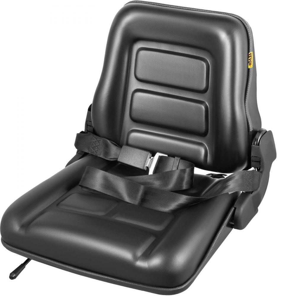 VEVOR Asiento de montacargas universal Asiento de tractor de PVC negro, Asiento de cortacésped ajustable de 6 "/ 150 MM Asiento plegable que incluye cinturón de seguridad e interruptor de asiento, Asiento de dirección deslizante de 18.5" x 20 "x 18" para montacargas, tractor, cargador deslizante