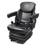 Asiento de tractor universal VEVOR con diseño ergonómico, cojín acolchado negro y reposabrazos ajustables.