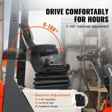VEVOR Suspensión universal para asiento de tractor, asiento plegable para carretilla elevadora con respaldo de ángulo ajustable, microinterruptor, cinturón de seguridad y reposabrazos, asiento de trac