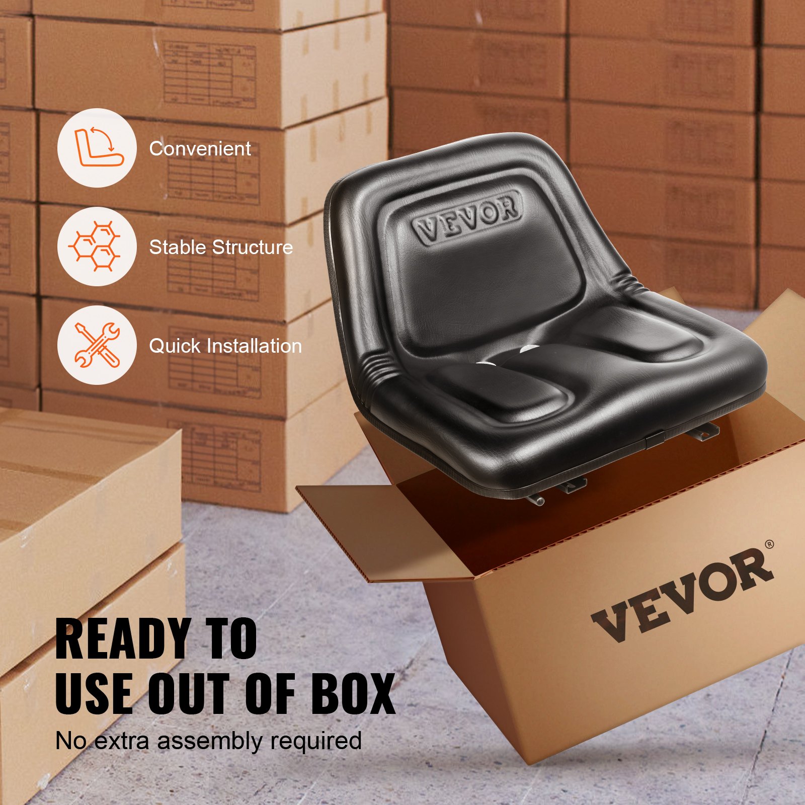 Asiento universal VEVOR Tracor para cortacésped con microinterruptor y orificios de drenaje, ranura extendida de 6,3 a 13,4 pulgadas para tractor, cargadora y excavadora.