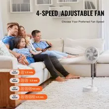 VEVOR Ventilador de pie oscilante plegable de 8 pulgadas con control remoto, ventilador silencioso de escritorio portátil ajustable de 4 velocidades, ventilador pequeño USB recargable de 7200 mAh, ventilador de piso giratorio plegable para dormitorio, oficina, viajes