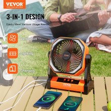 VEVOR Ventilador portátil recargable de 8 pulgadas, ventilador con batería con linterna LED, ventilador de mesa pequeño portátil ajustable de 4 velocidades, ventiladores con batería USB para viajes, dormitorio, hogar, camping, oficina