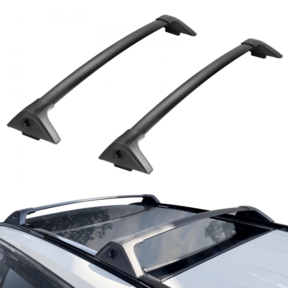 Barras transversales para portaequipajes VEVOR en el techo de un automóvil con techo corredizo panorámico y un elegante diseño negro.