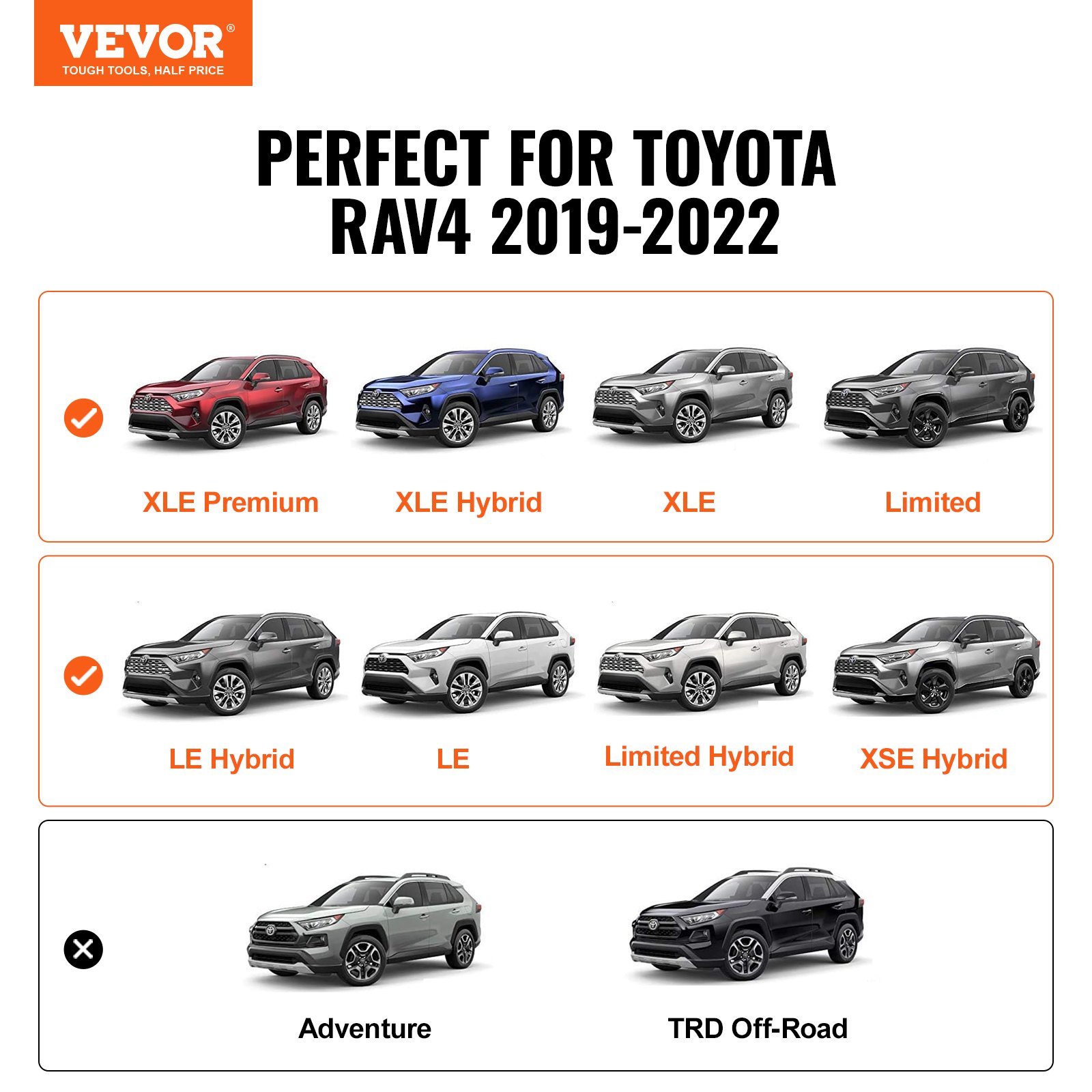 Barras transversales de techo VEVOR compatibles con los modelos Toyota RAV4 2019-2022 XLE, Limited, LE e híbridos.
