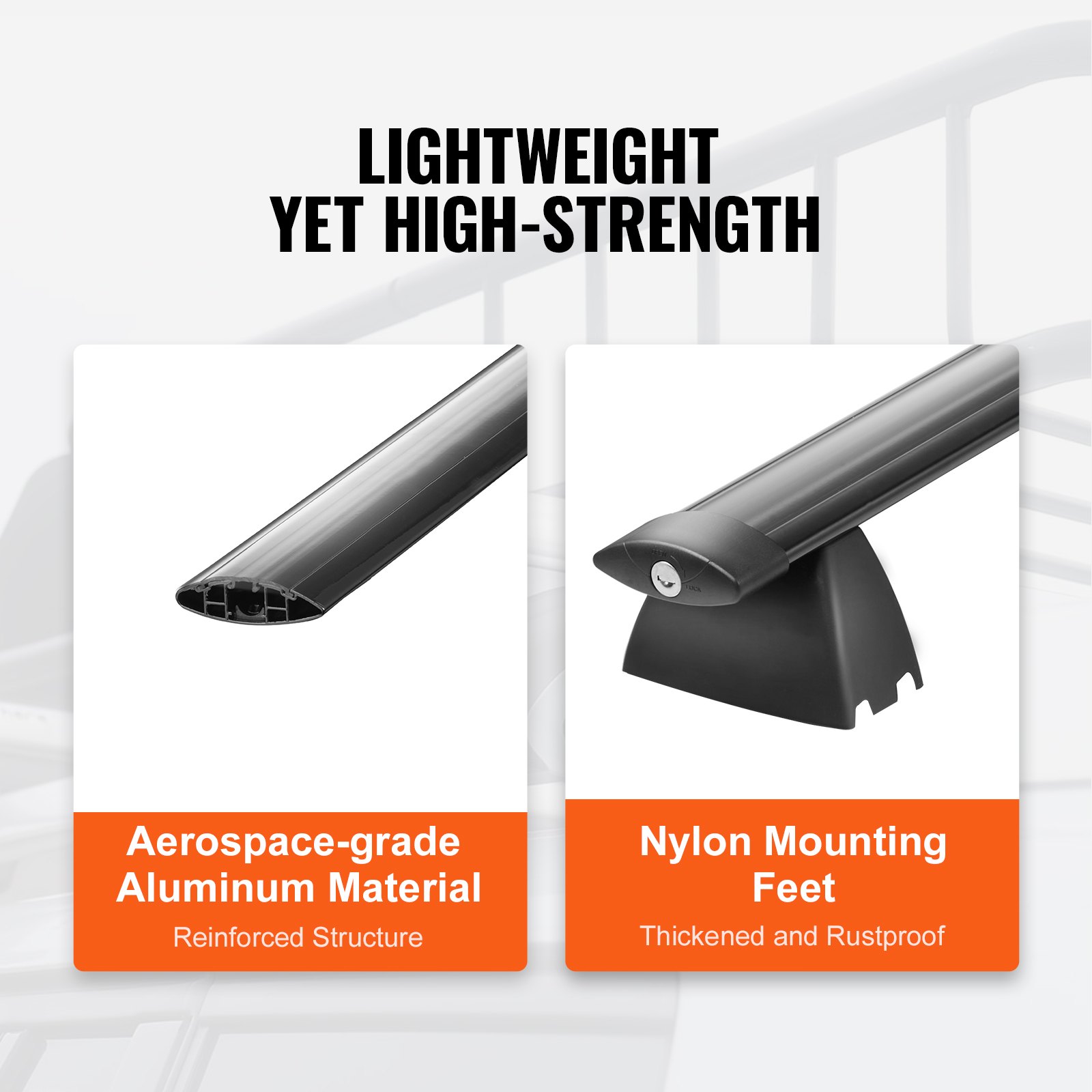 Barras transversales para portaequipajes de techo VEVOR livianas con pies de montaje de nailon y aluminio de grado aeroespacial.
