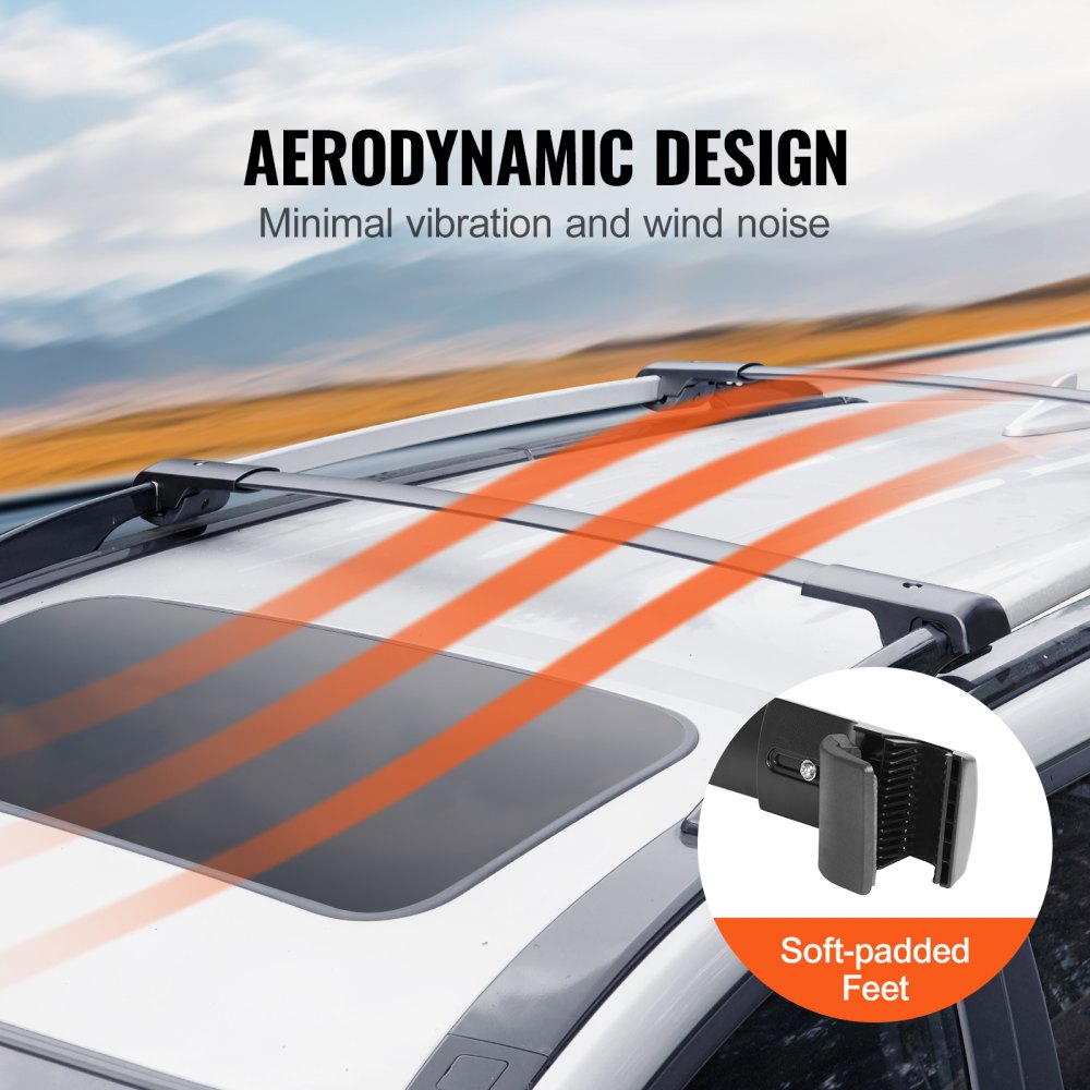 Barras transversales de techo aerodinámicas VEVOR con mínimo ruido de viento, pies acolchados suaves para un agarre seguro.