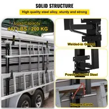 Soporte de escalera para remolque VEVOR, apto para pared lateral exterior de remolque cerrado, soporte de escalera de montaje lateral de acero ajustable de 2 barras con capacidad de 441 libras, transporte de 1 o 2 escaleras, negro
