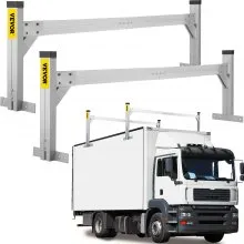 Portaescaleras de techo universal VEVOR, apto para furgonetas de 6.2'-8.3' de ancho, portaescaleras de remolque de aluminio ajustable de 2 barras con capacidad de 330 libras, para furgonetas de carga, camiones o camionetas, plateado