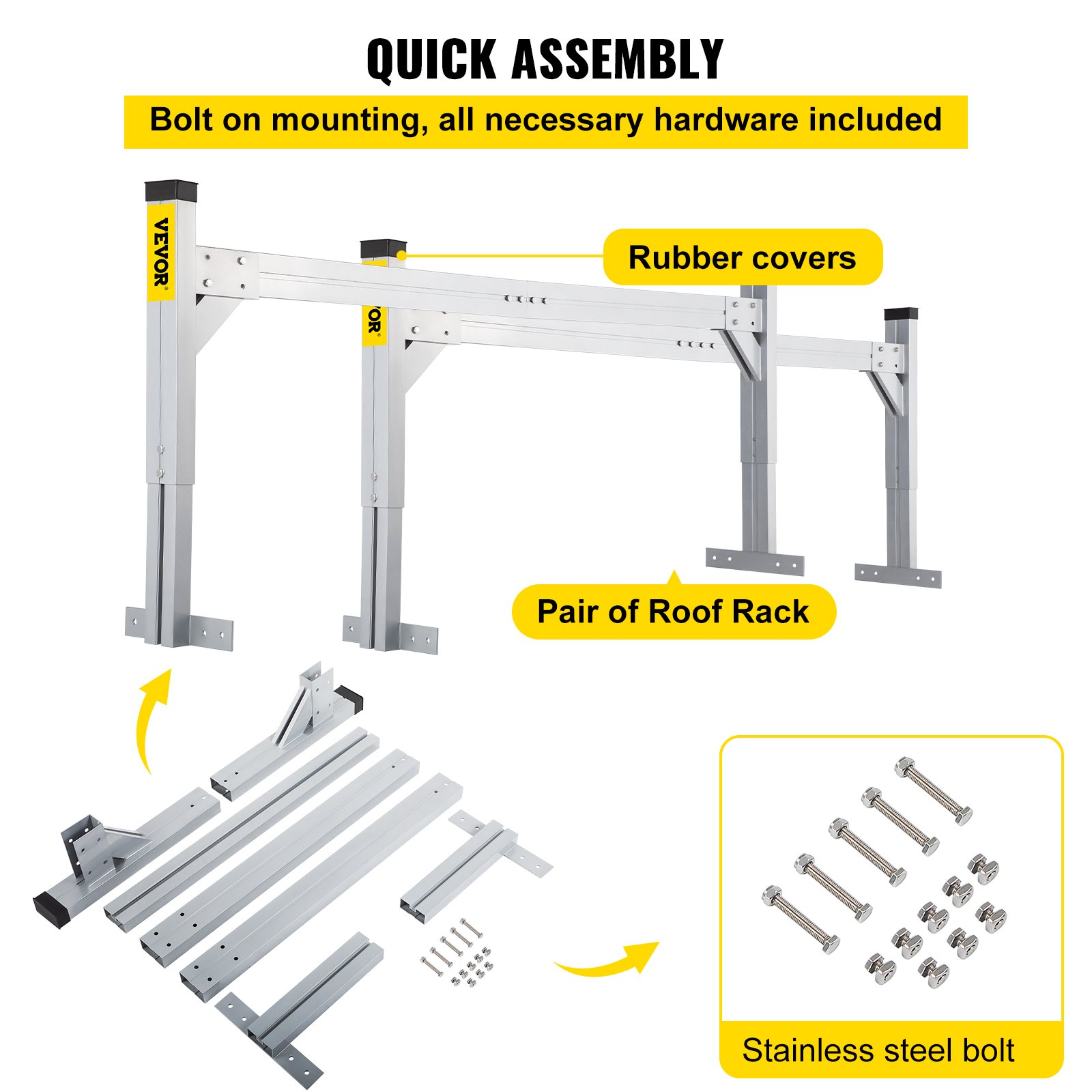 Portaescaleras de techo universal VEVOR, apto para furgonetas de 6.2'-8.3' de ancho, portaescaleras de remolque de aluminio ajustable de 2 barras con capacidad de 330 libras, para furgonetas de carga, camiones o camionetas, plateado