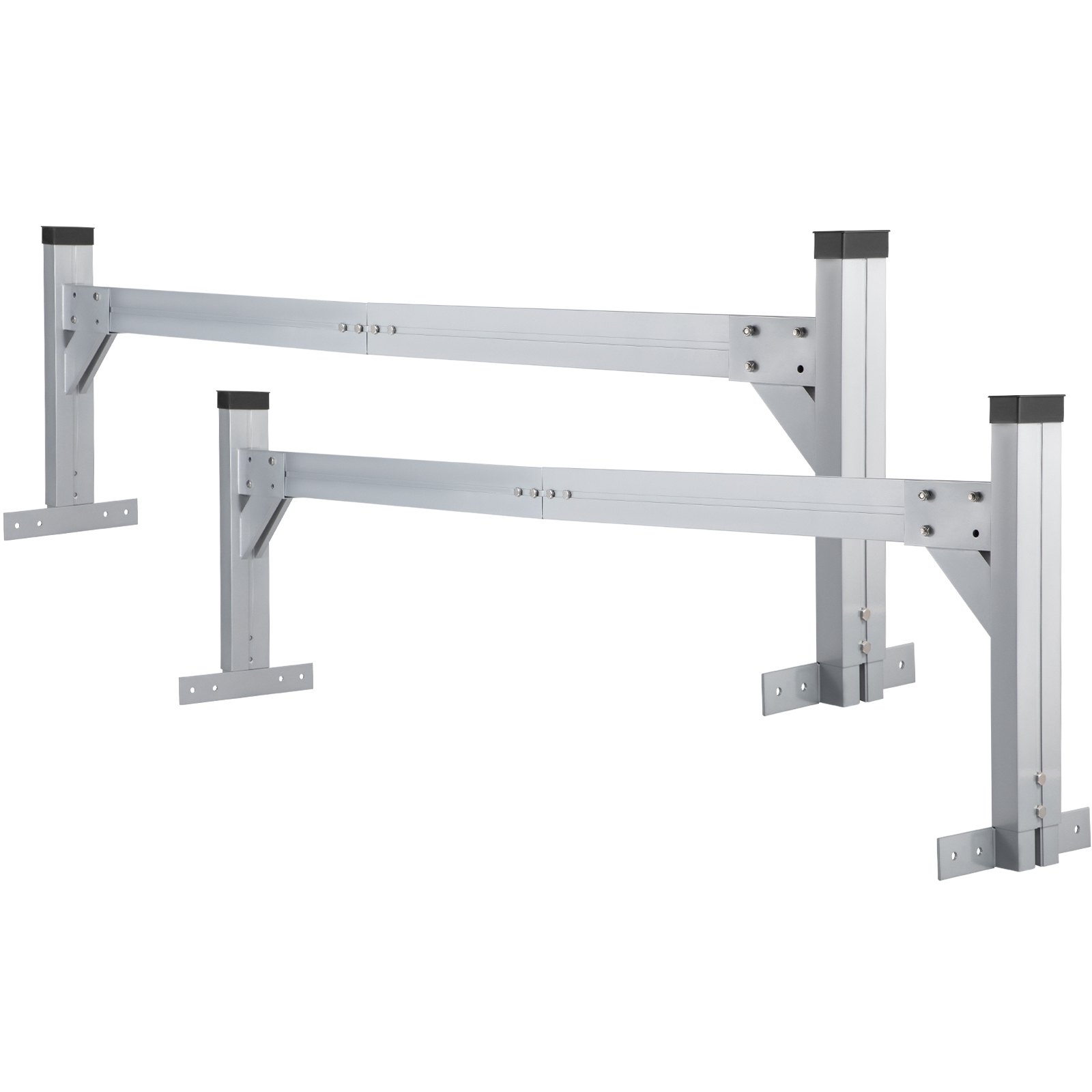 VEVOR Portaescaleras universal para techo, apto para furgonetas de 6,2 a 8,3 pies de ancho, portaescaleras de aluminio ajustable de 2 barras con capacidad de 330 lb, para furgonetas de carga, camiones o camionetas, color plateado