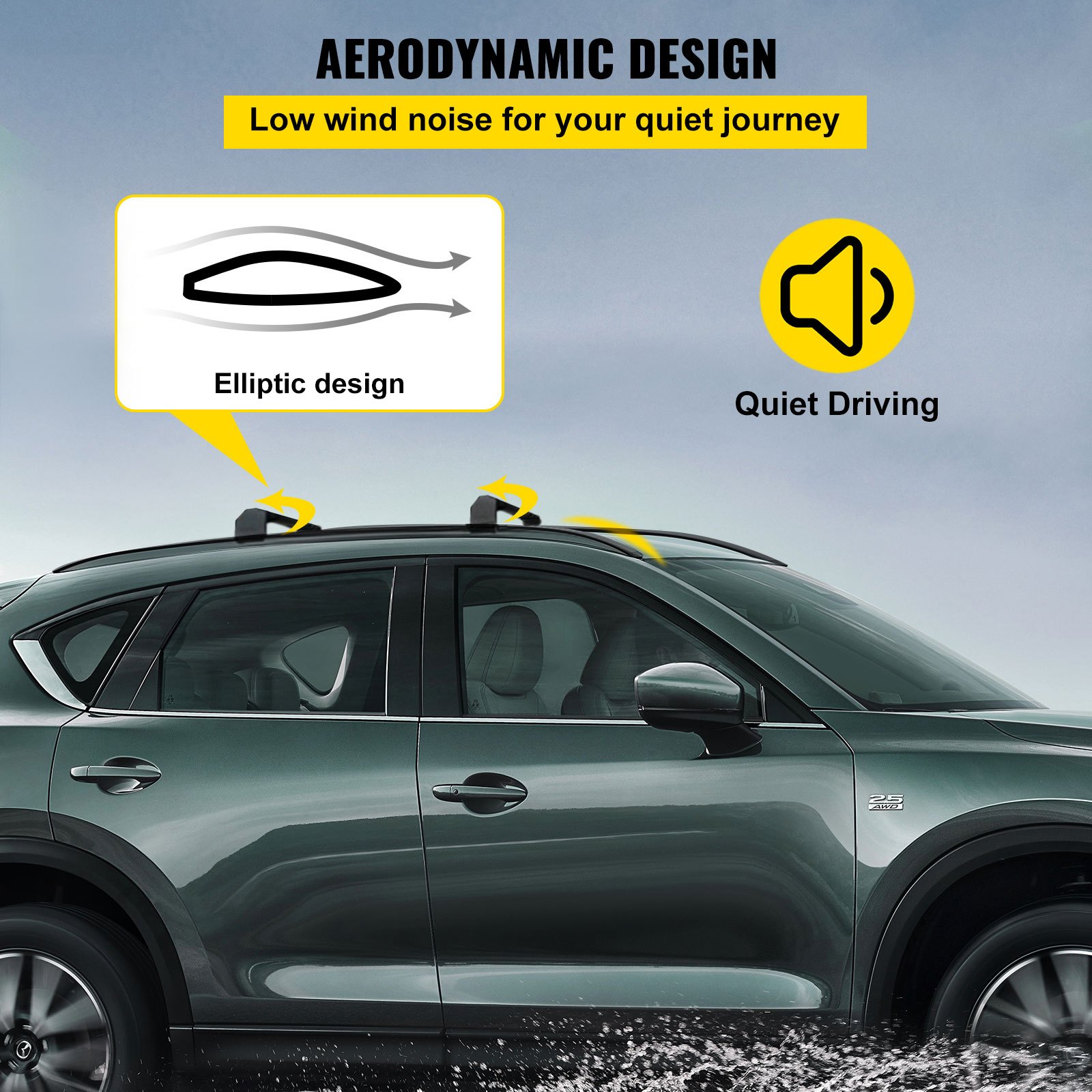 Portaequipajes VEVOR para Mazda CX-5 con diseño elíptico aerodinámico para una conducción silenciosa.