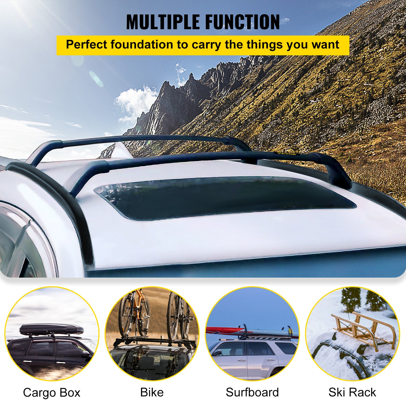 Portaequipajes VEVOR para Mazda CX-5 en las montañas que muestra opciones de transporte versátiles.