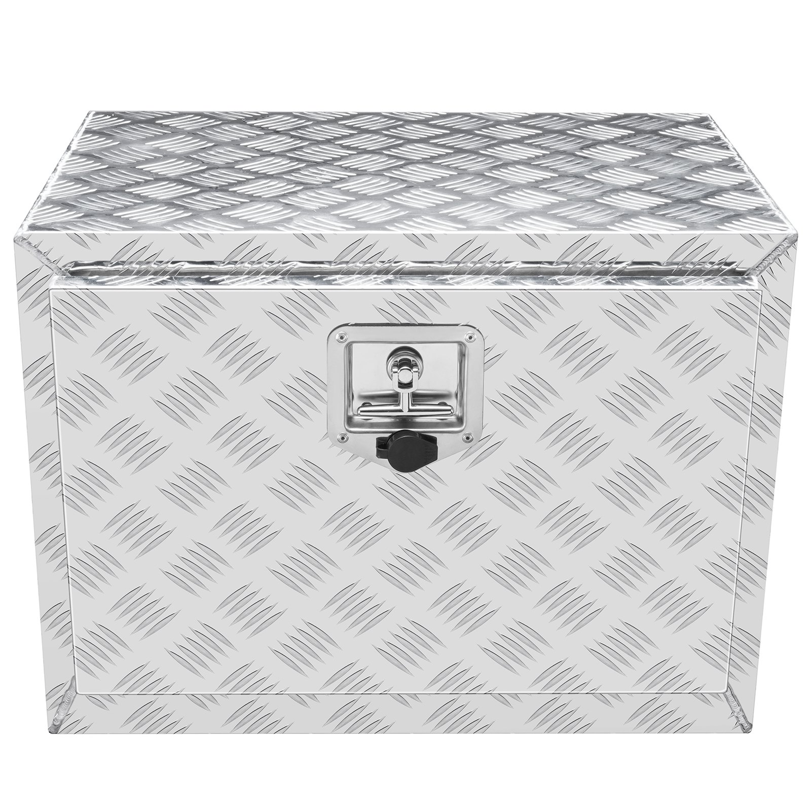 Caja para debajo de la carrocería del camión VEVOR con diseño robusto de placa de diamante plateado y cerradura con pestillo seguro.