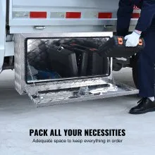VEVOR Caja de almacenamiento para camioneta, caja de almacenamiento para camioneta de 30 x 17 x 18 pulgadas, caja de herramientas con placa de diamante de aluminio resistente con cerradura y llaves, caja de almacenamiento impermeable para remolque con pestillo con mango en T para camión, furgoneta, remolque