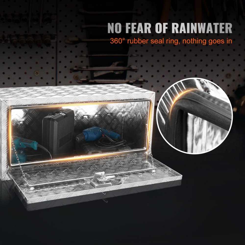 VEVOR Caja de almacenamiento para camioneta, 91 x 35 x 40 cm, resistente caja de herramientas de aluminio con placa de diamante, con cerradura y llaves, impermeable, para remolque con pestillo en T para camión, furgoneta y remolque.