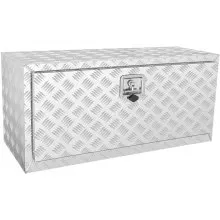 VEVOR Caja de almacenamiento para camioneta, caja de almacenamiento para camioneta de 36 x 14 x 16 pulgadas, caja de herramientas con placa de diamante de aluminio resistente con cerradura y llaves, caja de almacenamiento impermeable para remolque con pestillo con mango en T para camión, furgoneta, remolque