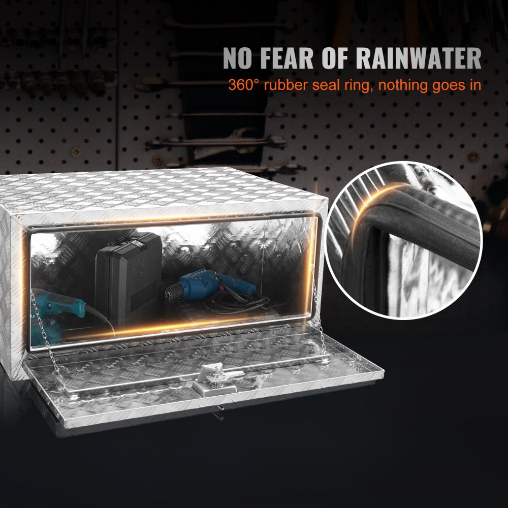 VEVOR Caja de almacenamiento para camioneta de 36 x 24 x 24 pulgadas, caja de herramientas de aluminio resistente con placa de diamante con cerradura y llaves, caja de almacenamiento impermeable para remolque con pestillo en T para camión, furgoneta, remolque