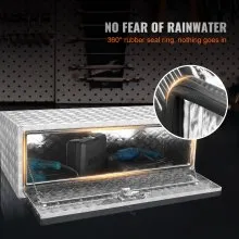 VEVOR Caja de almacenamiento para camioneta, caja de almacenamiento para camioneta de 48 x 24 x 24 pulgadas, caja de herramientas con placa de diamante de aluminio resistente con cerradura y llaves, caja de almacenamiento impermeable para remolque con pestillo con mango en T para camión, furgoneta, remolque