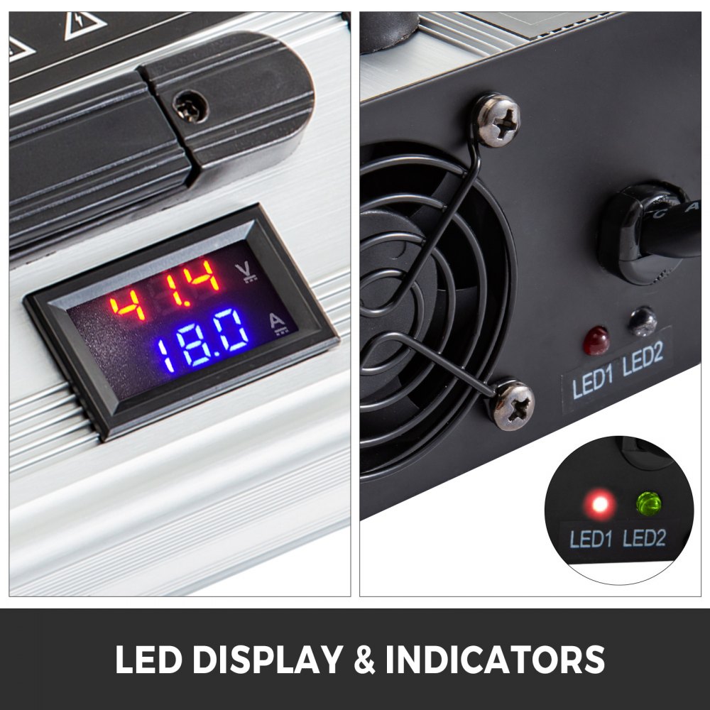 Cargador de batería para carrito de golf VEVOR con pantalla LED y luces indicadoras.