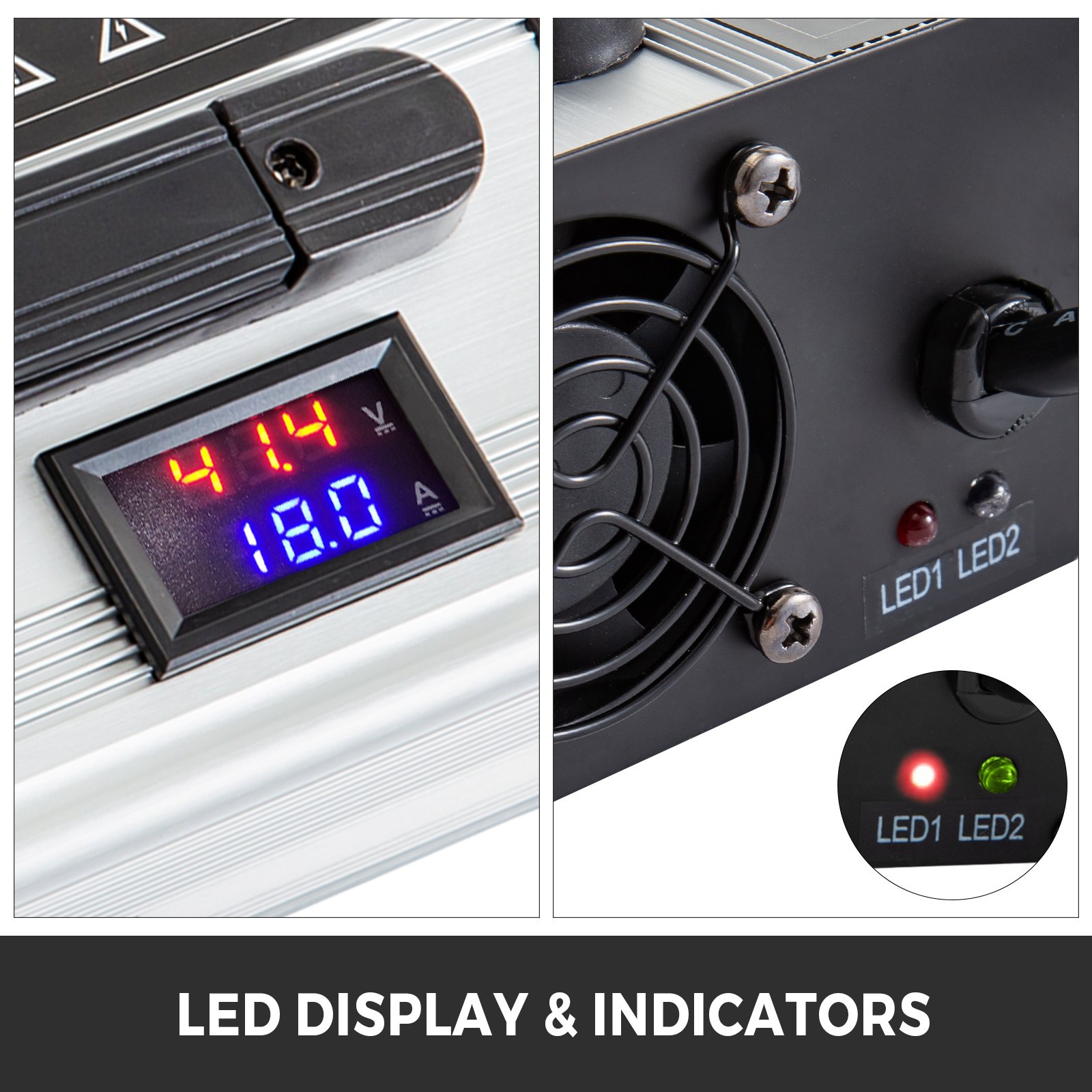 Cargador de batería para carrito de golf VEVOR con pantalla LED y luces indicadoras.