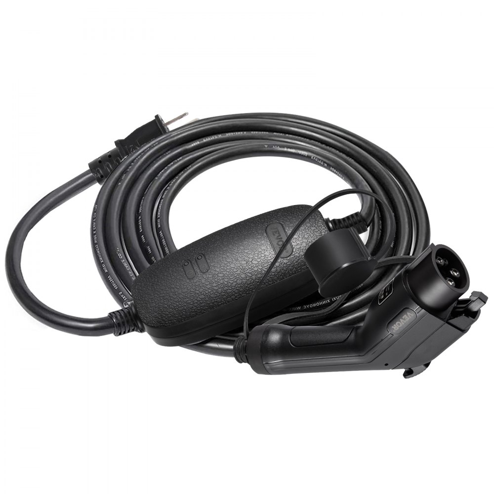 VEVOR Nivel 1+2 EV Cargador, 15 Amp 110-240V, Cargador de vehículo eléctrico portátil con cable de carga de 25 pies NEMA 6-20 Enchufe NEMA 5-15 Adaptador, Estación de carga EV doméstica enchufable para autos eléctricos SAE J1772