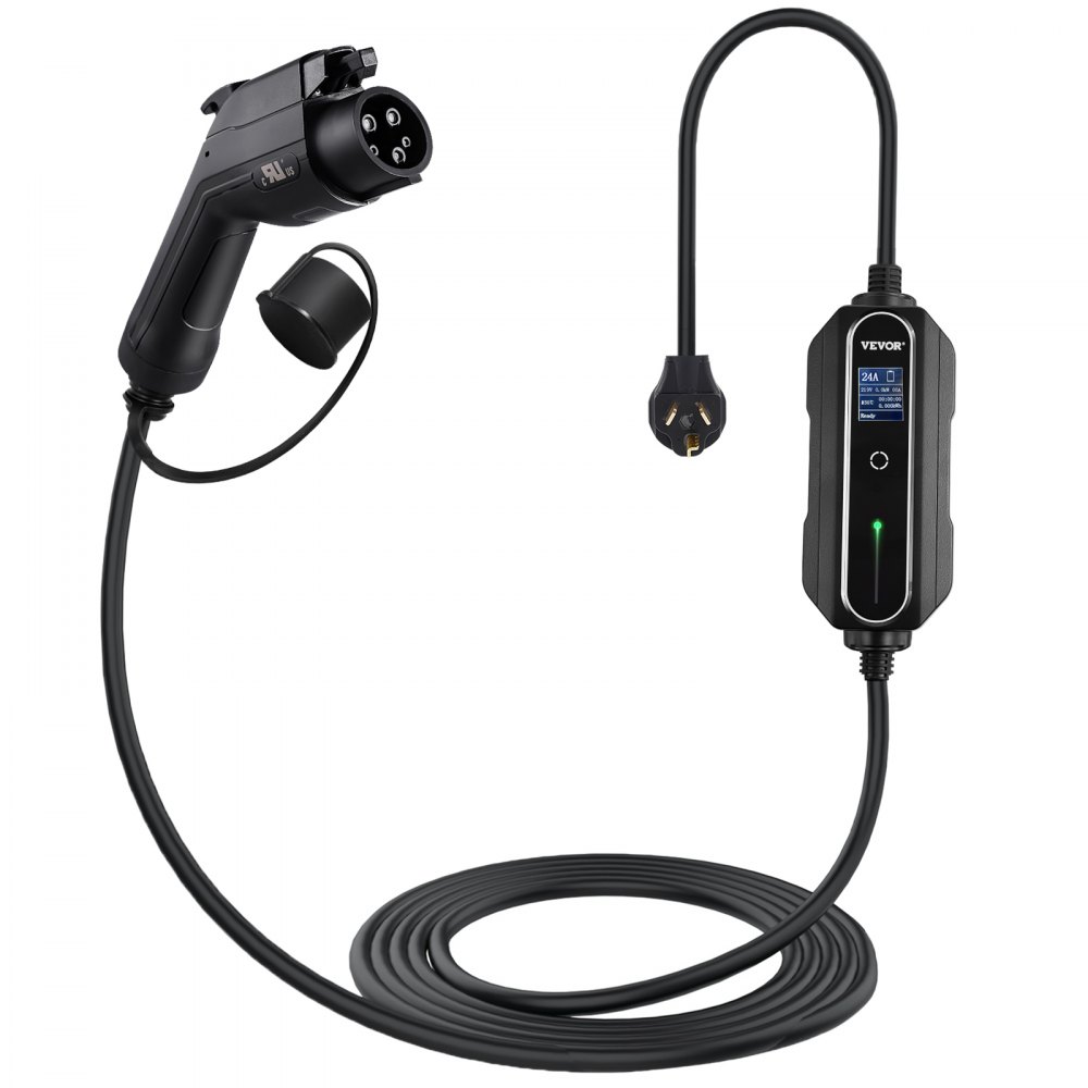 VEVOR Cargador EV Nivel 2, 24 Amp 110-240V, Cargador portátil para vehículos eléctricos con cable de carga J1772 de 25 pies Enchufe NEMA 10-30, 10/16/20/24A Estación de carga EV doméstica enchufable ajustable para automóviles eléctricos