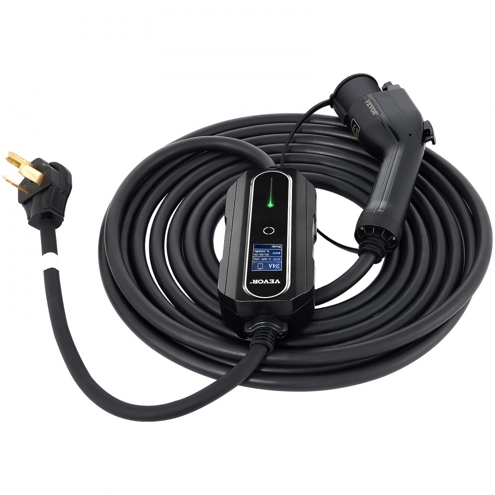 VEVOR Cargador EV Nivel 2, 24 Amp 110-240V, Cargador portátil para vehículos eléctricos con cable de carga J1772 de 25 pies Enchufe NEMA 10-30, 10/16/20/24A Estación de carga EV doméstica enchufable ajustable para automóviles eléctricos