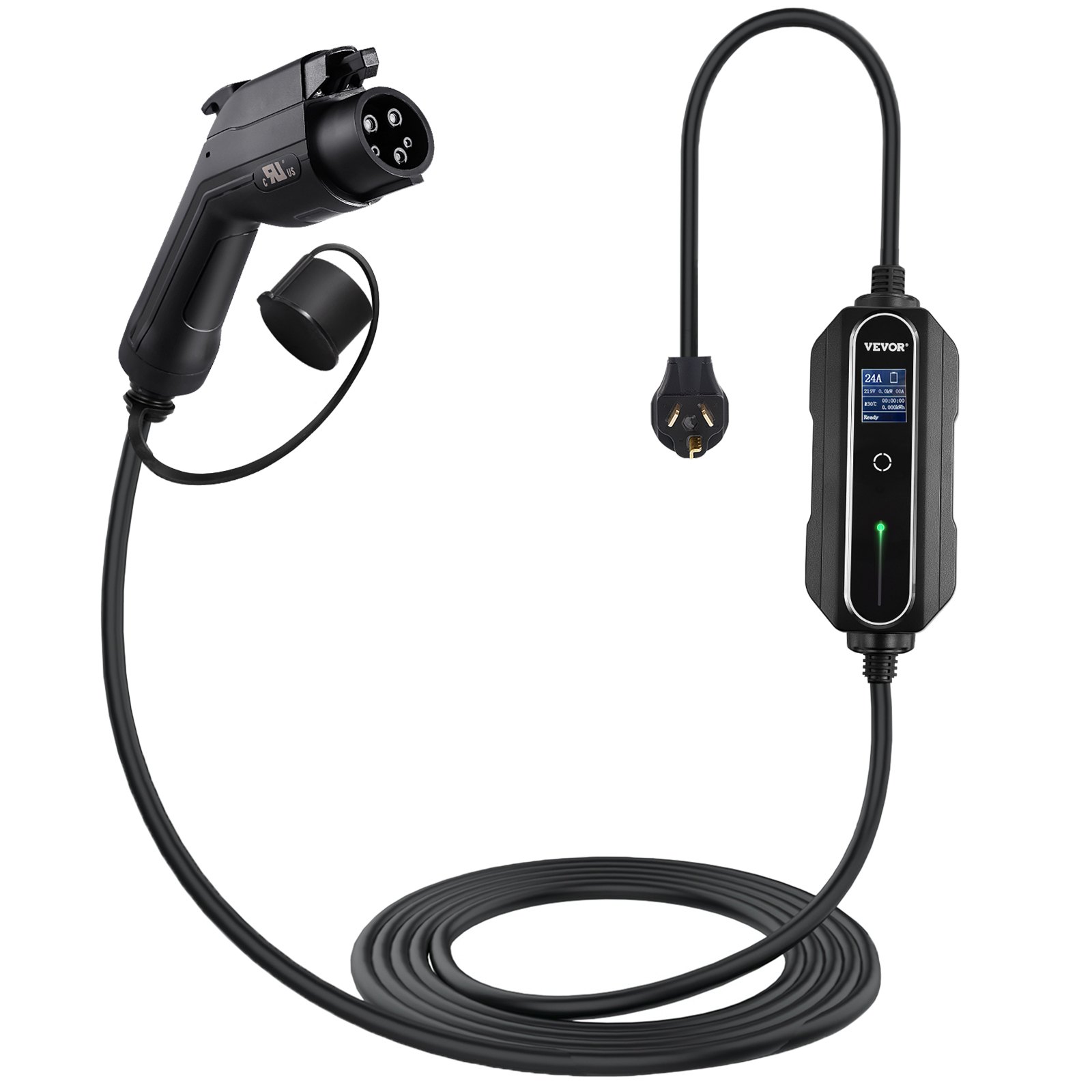 VEVOR Cargador EV Nivel 2, 24 Amp 110-240V, Cargador portátil para vehículos eléctricos con cable de carga J1772 de 25 pies Enchufe NEMA 10-30, 10/16/20/24A Estación de carga EV doméstica enchufable ajustable para automóviles eléctricos