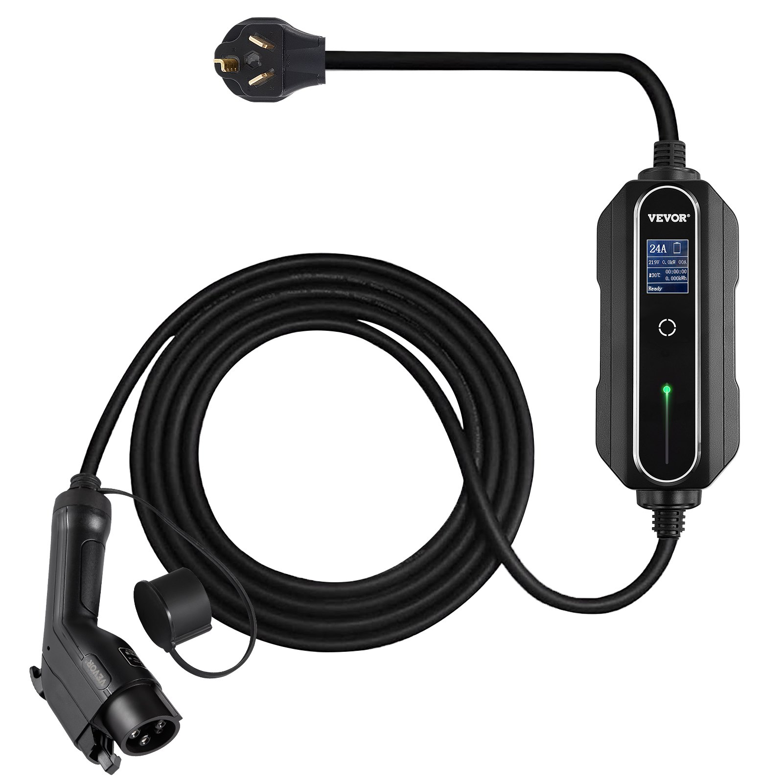 VEVOR Cargador EV Nivel 2, 24 Amp 110-240V, Cargador portátil para vehículos eléctricos con cable de carga J1772 de 25 pies Enchufe NEMA 10-30, 10/16/20/24A Estación de carga EV doméstica enchufable ajustable para automóviles eléctricos