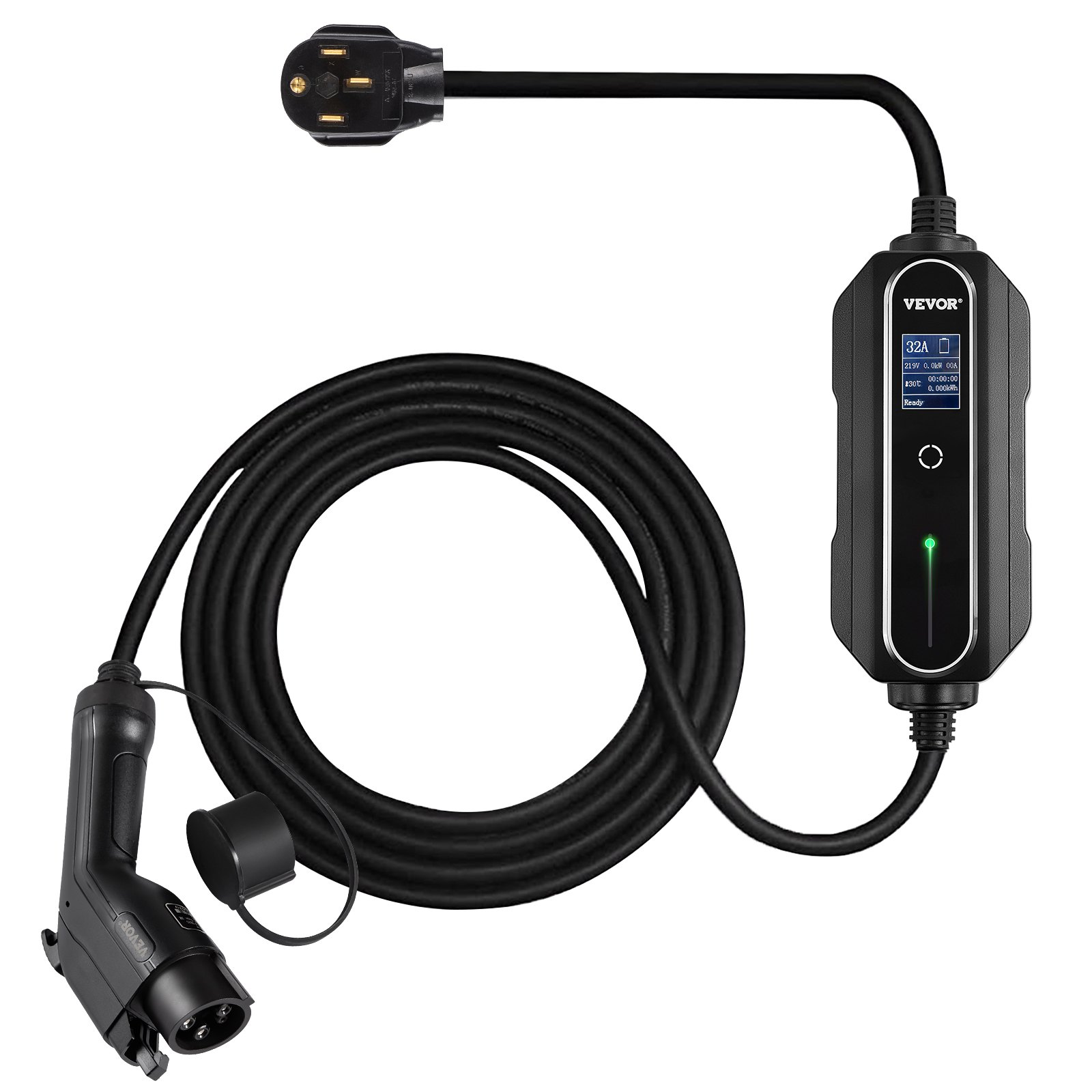 VEVOR Nivel 2 EV Cargador, 32 Amp 110-240V, Cargador de vehículo eléctrico portátil con cable de carga J1772 de 25 pies Enchufe NEMA 14-50, 10/16/20/24/32A Estación de carga EV enchufable ajustable para autos eléctricos