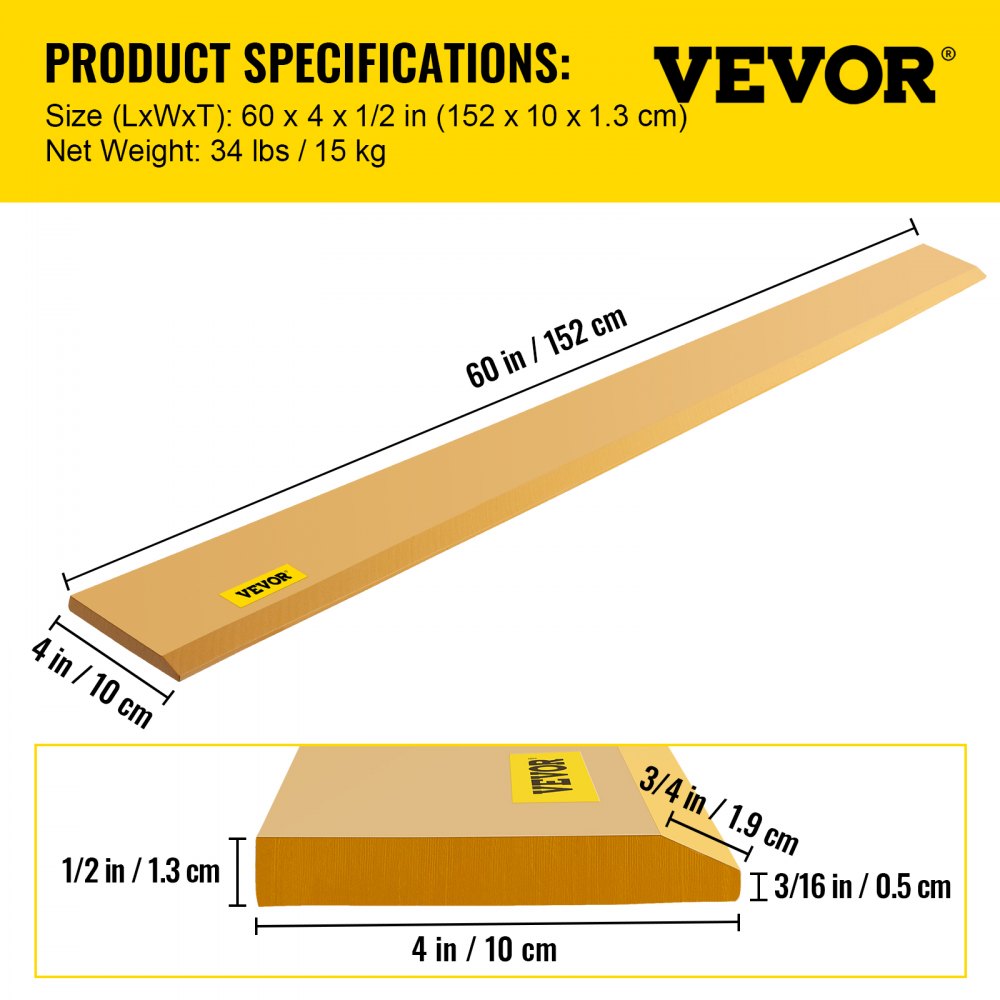Cuchilla de cucharón VEVOR, 60 x 4 x 1/2", cuchilla avanzada soldable y atornillable, cuchilla de acero al carbono-manganeso de 16 Mn para cargadora, cuchilla de dirección deslizante con pintura para excavadora y carga
