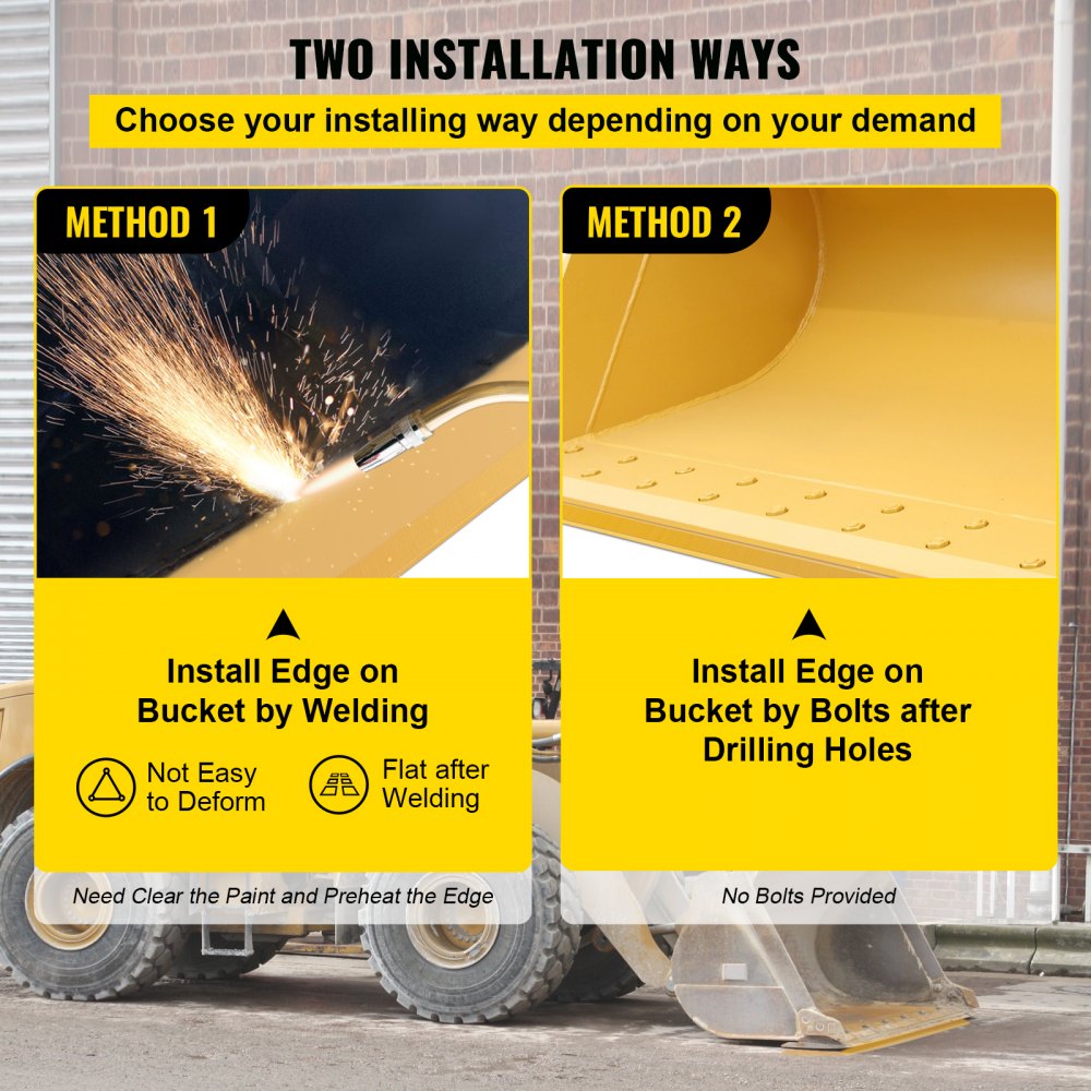 Cuchilla de cucharón VEVOR, 74x8x5/8", cuchilla de cucharón avanzada soldable y atornillable, cuchilla de acero al carbono-manganeso de 16Mn para cargadora, cuchilla de dirección deslizante con pintura para excavadora y carga