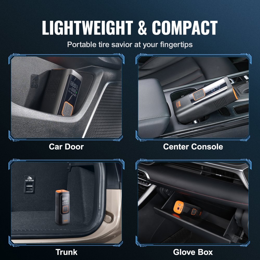 VEVOR Inflador de neumáticos Compresor de aire portátil 7800mAh 2 veces más rápido 160PSI Apagado automático