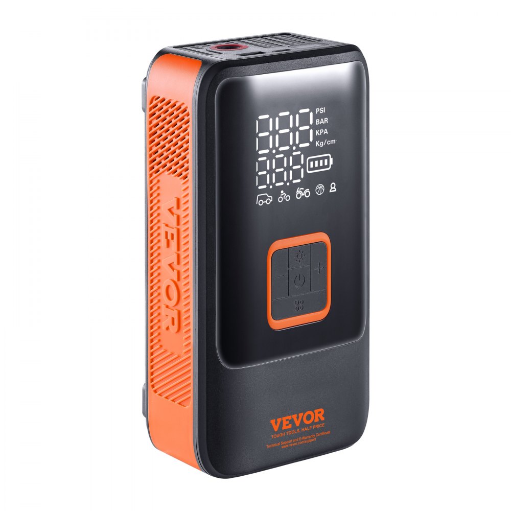 VEVOR Compresor de aire portátil para inflar neumáticos, doble cilindro y bomba de aire recargable de 12000 mAh, bomba de inflado rápido de 30 segundos con apagado automático, manómetro LCD, luz LED para coche, motocicleta, bicicleta