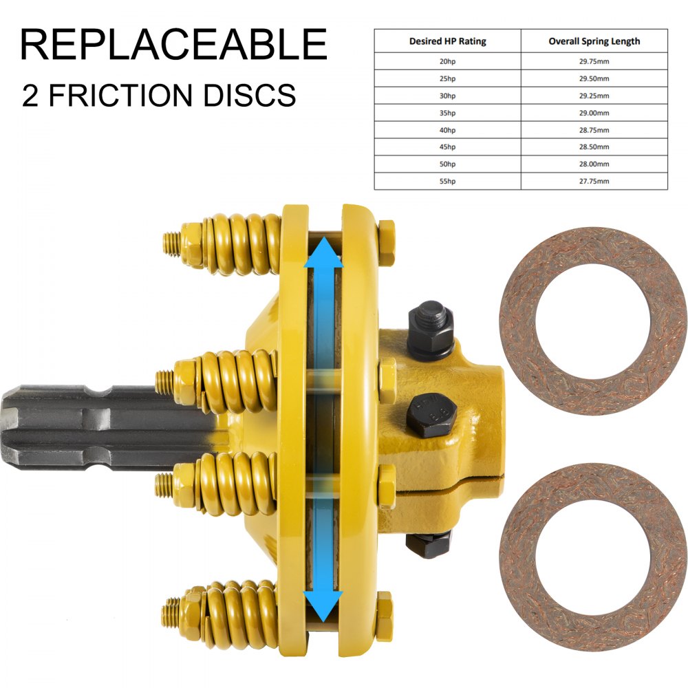 Embrague deslizante VEVOR, Embrague deslizante de PTO de 1 3/8", Embrague de fricción de PTO de 6 extremos estriados, Embrague deslizante de tractor de acero carburado, Embrague deslizante de cortador giratorio ajustable, Embrague deslizante de PTO amarillo para eje de PTO
