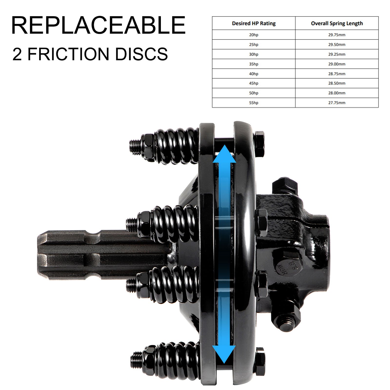 Embrague deslizante VEVOR, embrague deslizante de toma de fuerza de 1 3/8", embrague deslizante de toma de fuerza de 6 extremos estriados, embrague deslizante de tractor de acero carburado, embrague deslizante de cortador giratorio ajustable, embrague deslizante negro de toma de fuerza estriado para eje de toma de fuerza