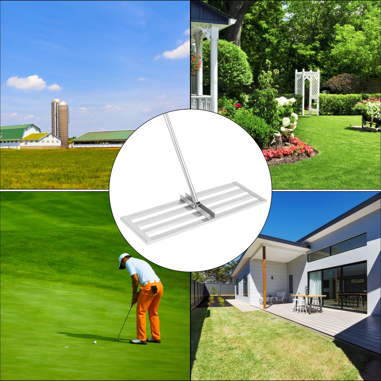 Herramienta niveladora de césped VEVOR con exuberantes paisajes, jardines, campos de golf y patios traseros