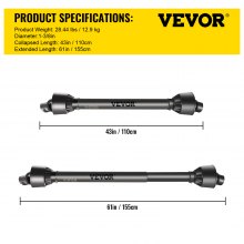 Eje de toma de fuerza VEVOR, eje de transmisión de toma de fuerza de 1-3/8", eje de transmisión de toma de fuerza de 6 estrías, extremos de implementos redondos
