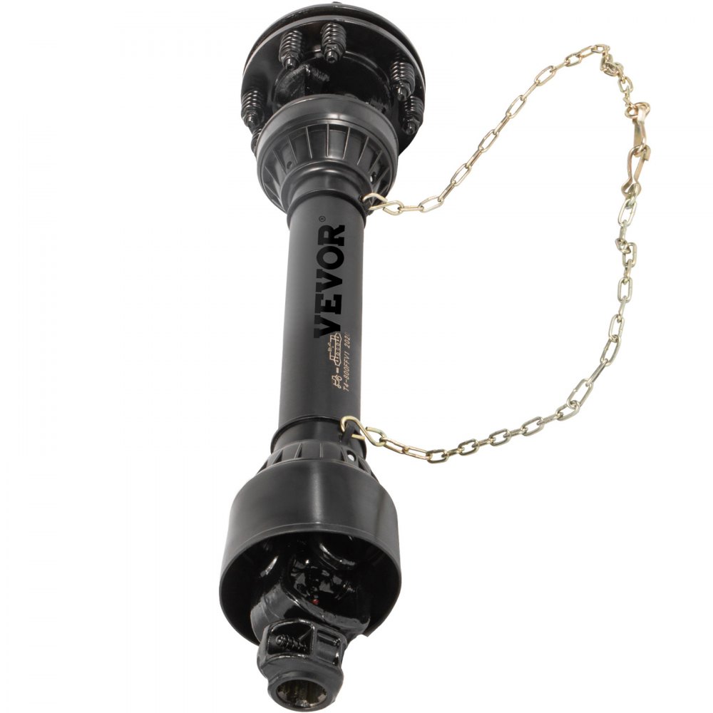 Eje de toma de fuerza VEVOR, eje negro resistente con cadena de seguridad adjunta.
