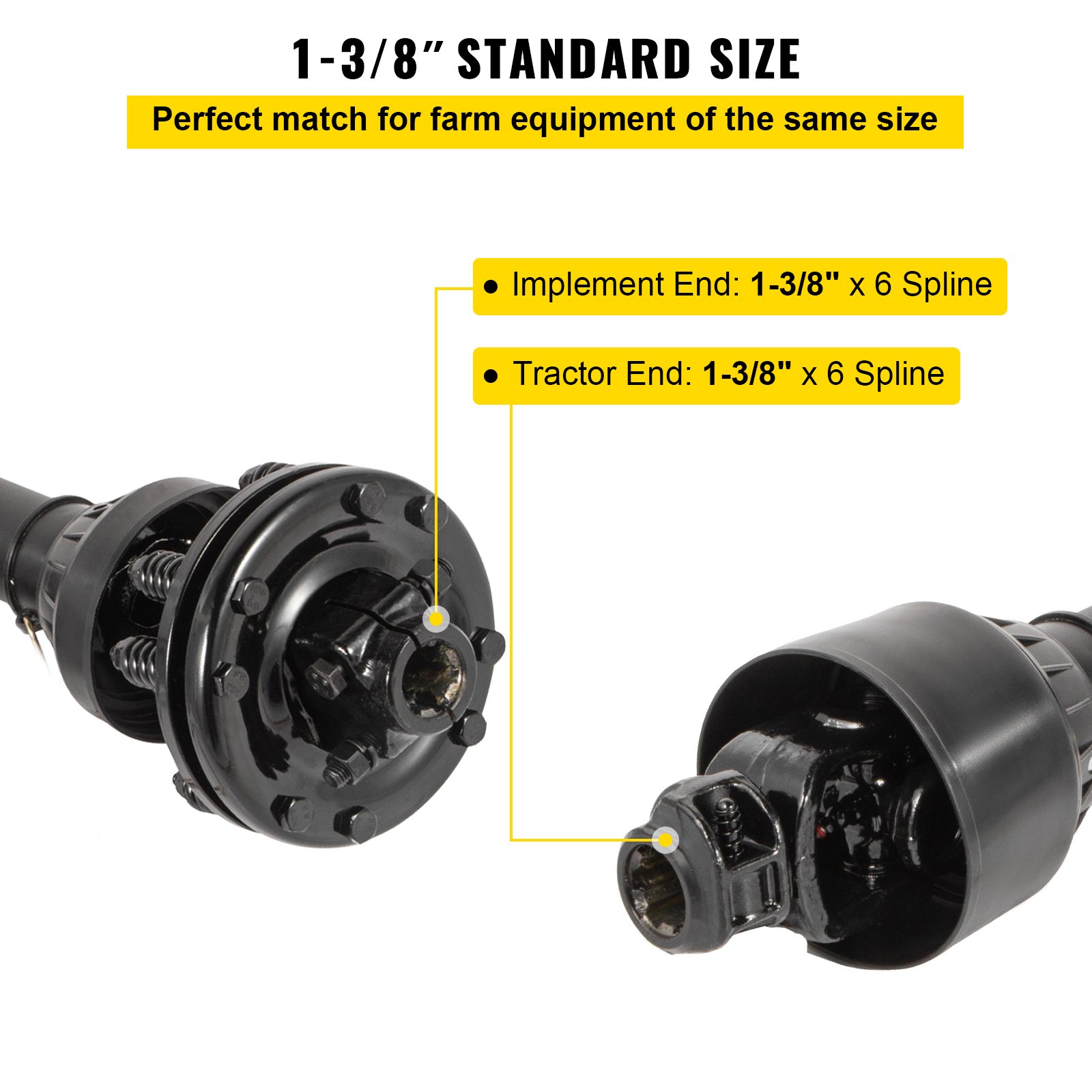 Eje de toma de fuerza VEVOR con extremos de implemento y tractor de 1-3/8&quot; x 6 estrías.
