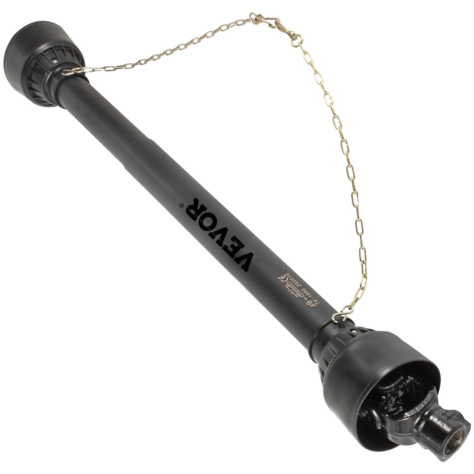 Eje de toma de fuerza VEVOR con cadena de seguridad y acabado negro duradero.