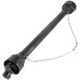 Eje de toma de fuerza VEVOR con tubo negro, cubiertas protectoras y cadena de seguridad.