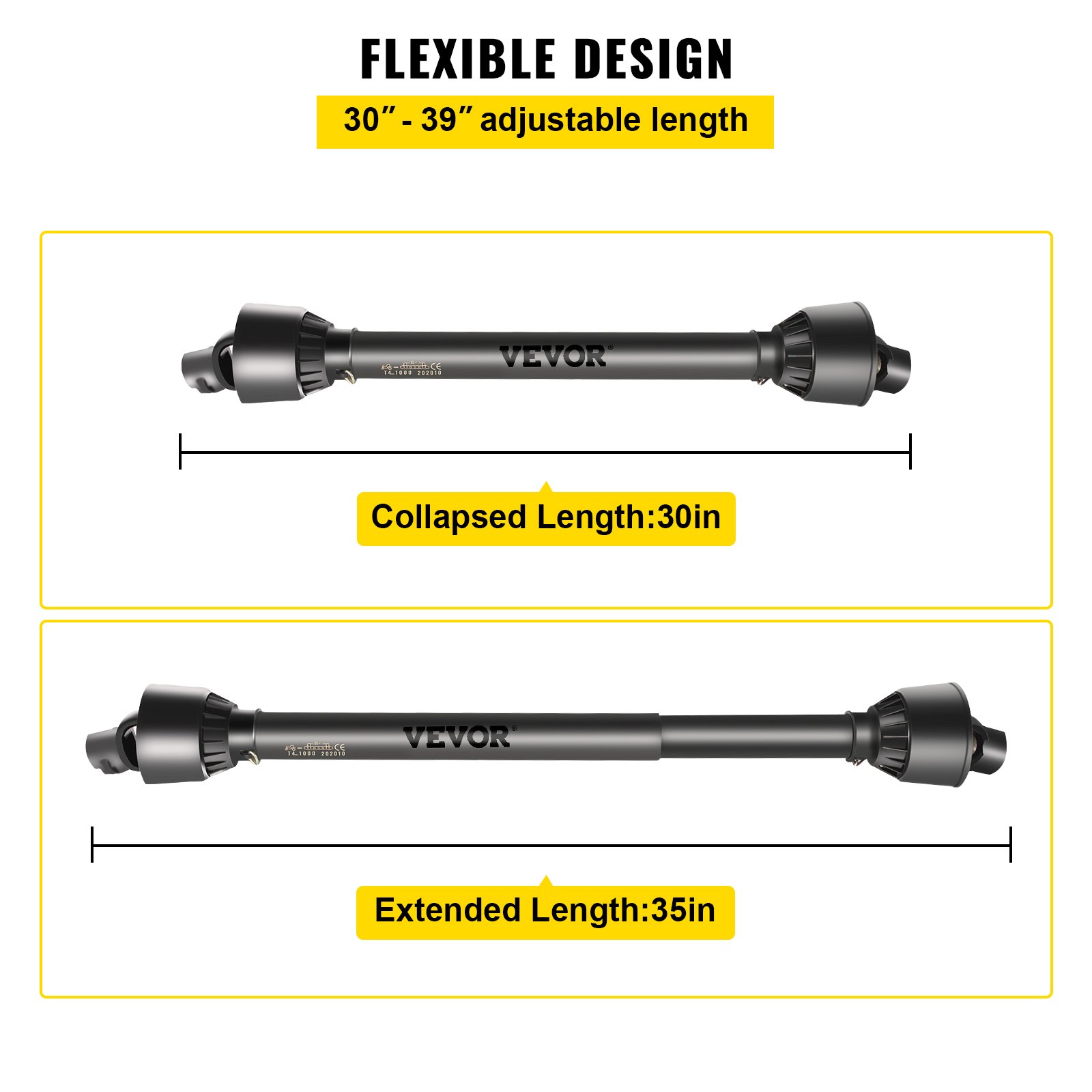 Eje de toma de fuerza VEVOR, longitud ajustable de 30&quot; a 39&quot;, 30&quot; colapsado, 35&quot; extendido.