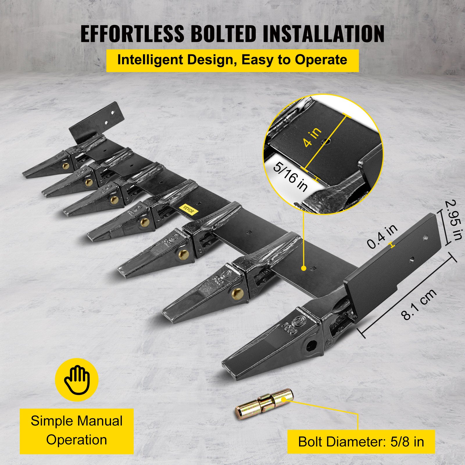VEVOR Barra de Dientes del Cucharón, Barra de Dientes Espaciadora para Cucharón Cargador 23 TF El Cucharón con Dientes Atornillados, Permite la Penetración de Suelo Compactado y Otros Materiales
