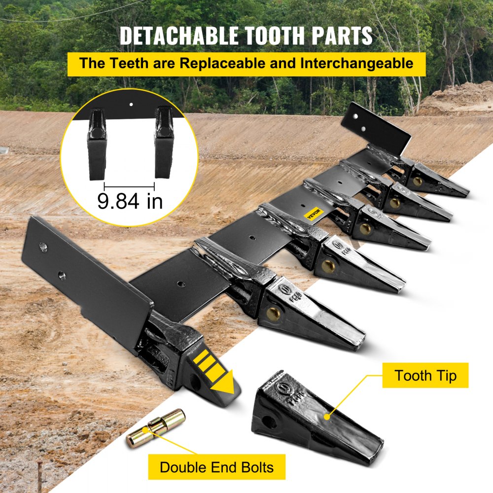 Barra de dientes para cubo VEVOR con dientes desmontables y reemplazables, que mide 9,84 pulgadas.