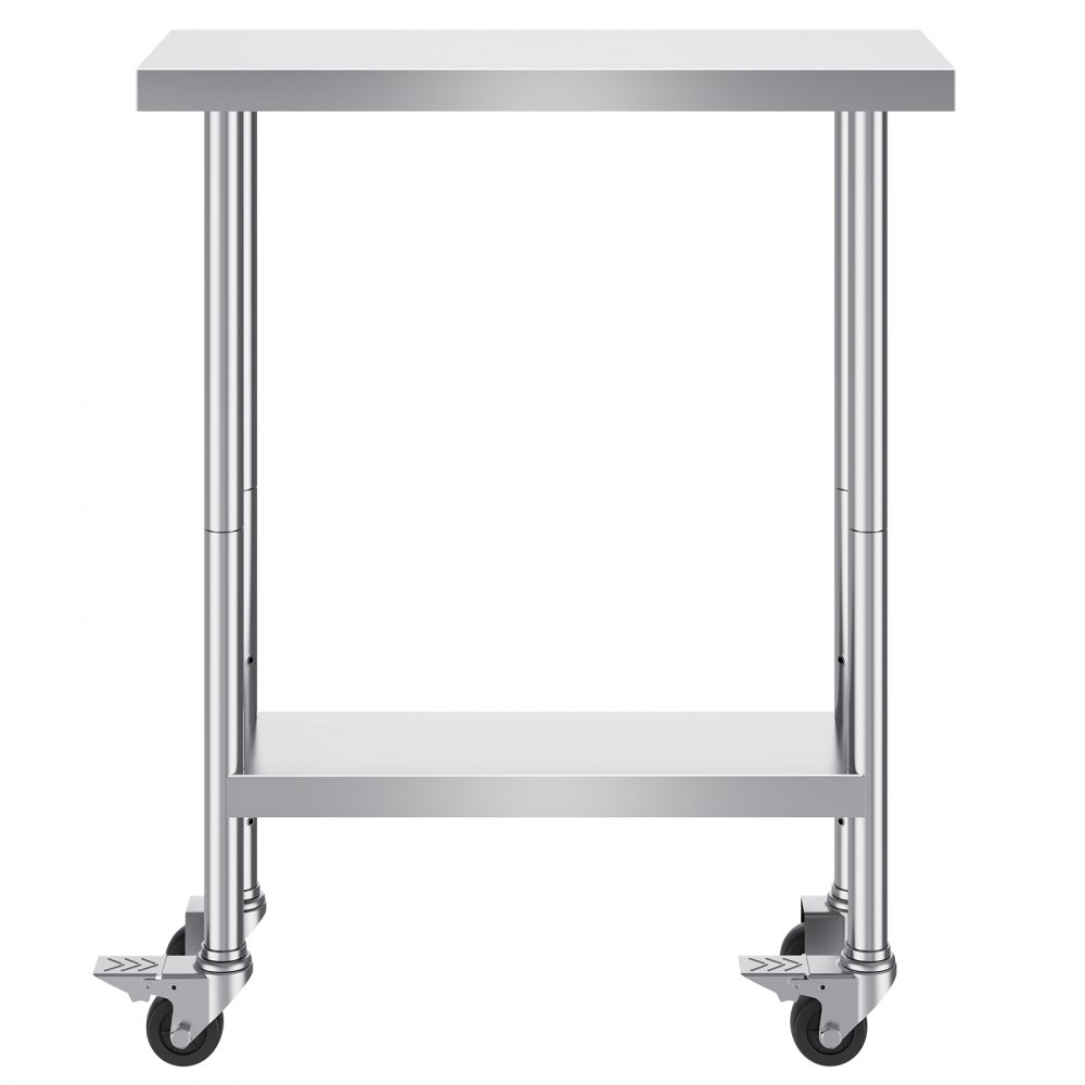 Mesa de trabajo de acero inoxidable con estante inferior y ruedas giratorias, mesa de trabajo de acero inoxidable VEVOR.