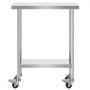Mesa de trabajo de acero inoxidable con estante inferior y ruedas giratorias, mesa de trabajo de acero inoxidable VEVOR.