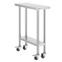 Mesa de trabajo móvil VEVOR de acero inoxidable con estante inferior y ruedas giratorias con bloqueo.