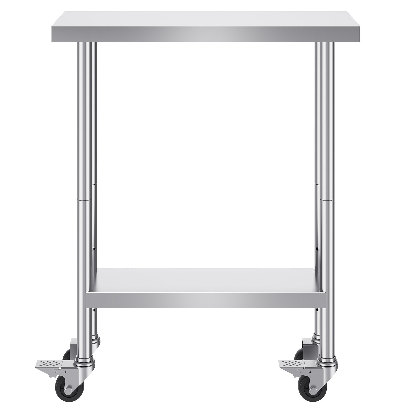 Mesa de trabajo de acero inoxidable con estante inferior y ruedas giratorias, mesa de trabajo de acero inoxidable VEVOR.