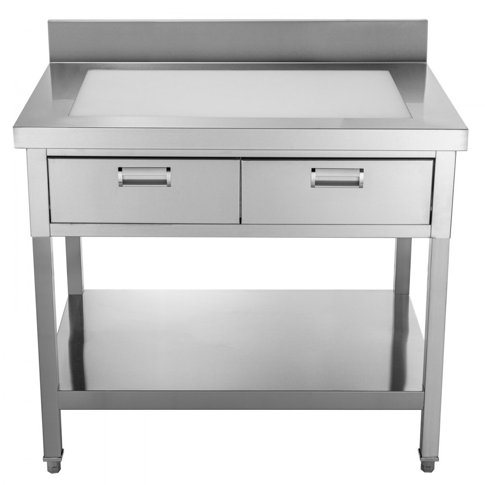 VEVOR Mesa de Trabajo Cocina Acero Inoxidable 610 x 914 x 850 mm con 2 Cajones